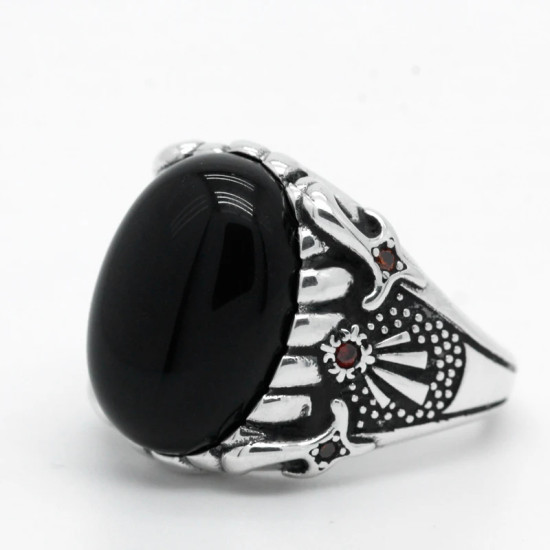 Anillo de Plata de Ley 925 con piedra de ágata Natural para hombre, joya de girasoles, símbolo de buena suerte, joyería turca Vintage, regalo de moda - malaquita tienda 36