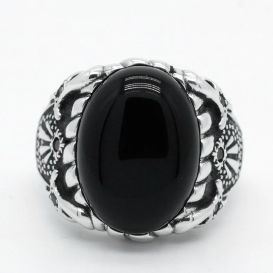 Anillo de Plata de Ley 925 con piedra de ágata Natural para hombre, joya de girasoles, símbolo de buena suerte, joyería turca Vintage, regalo de moda - malaquita tienda 36