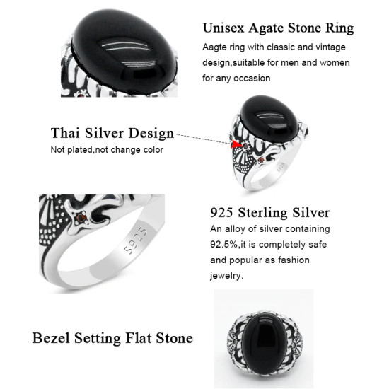 Anillo de Plata de Ley 925 con piedra de ágata Natural para hombre, joya de girasoles, símbolo de buena suerte, joyería turca Vintage, regalo de moda - malaquita tienda 36