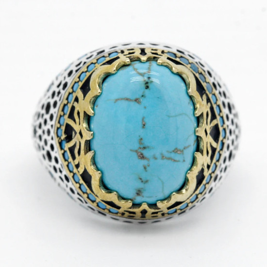 Anillo de Plata de Ley 925 para hombre y mujer, piedra turquesa Natural, joyería turca, regalo Vintage de moda, anillos para hombre, todas las tallas, fiesta - malaquita tienda 36
