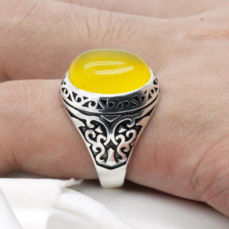 Türkiye Jewelry-Anillo de plata s925 con ágata amarilla Natural, regalo hecho a mano, joyería para fiesta y vacaciones para hombre Türkiye Jewelry-Anillo de plata s925 con ágata amarilla Natural, regalo hecho a mano, joyería para fiesta y vacaciones para hombre