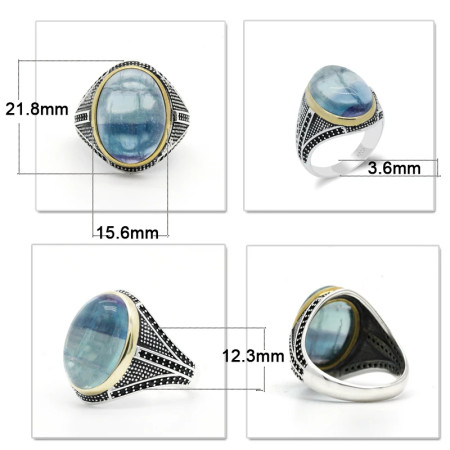 Anillo de Plata de Ley 925 con piedra fluorita Natural para hombre, joyería turca hecha a mano, exquisita, Shofar, salud y amor