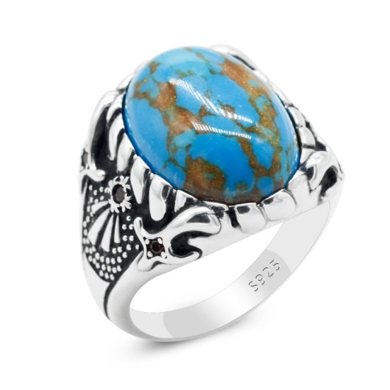 Anillos de plata 925 para hombre y mujer, joyería con piedra turquesa Natural, Retro, turco, joyería para fiesta y boda - malaquita tienda 36