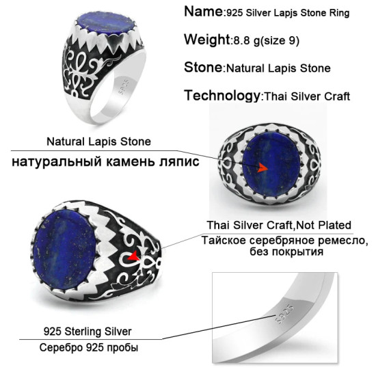 Anillo de Plata de Ley 925 con piedra de lapislázuli Natural para hombre, joyería de Turquía, anillo de gota de agua para dedo - malaquita tienda 36