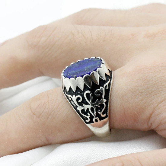 Anillo de Plata de Ley 925 con piedra de lapislázuli Natural para hombre, joyería de Turquía, anillo de gota de agua para dedo - malaquita tienda 36