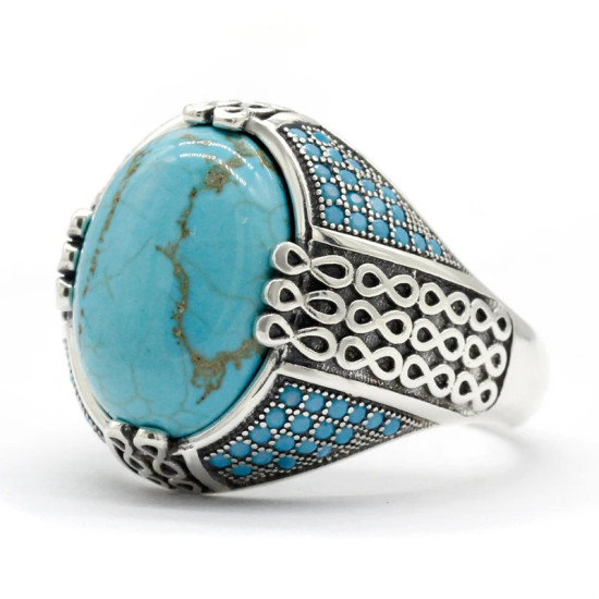 Anillo de piedra turquesa Natural para hombres y mujeres, anillo de plata 925 sólida, cadenas masculinas, anillo de fiesta Vintage, anillo de pavo de estilo fresco - malaquita tienda 36