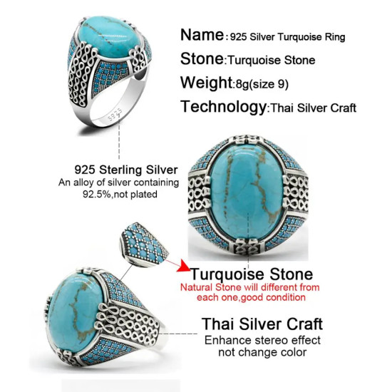 Anillo de piedra turquesa Natural para hombres y mujeres, anillo de plata 925 sólida, cadenas masculinas, anillo de fiesta Vintage, anillo de pavo de estilo fresco - malaquita tienda 36