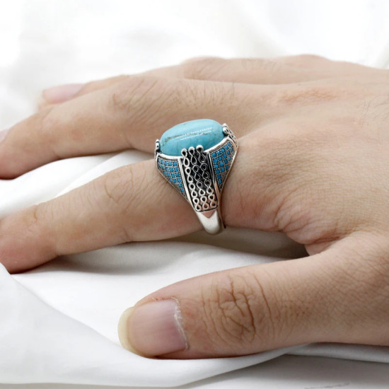 Anillo de piedra turquesa Natural para hombres y mujeres, anillo de plata 925 sólida, cadenas masculinas, anillo de fiesta Vintage, anillo de pavo de estilo fresco - malaquita tienda 36
