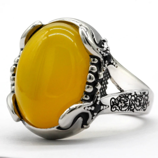 Anillo de Plata de Ley 925 con piedra de ágata Natural para hombre y mujer, sortija turca hecha a mano, joyería Vintage - malaquita tienda 36
