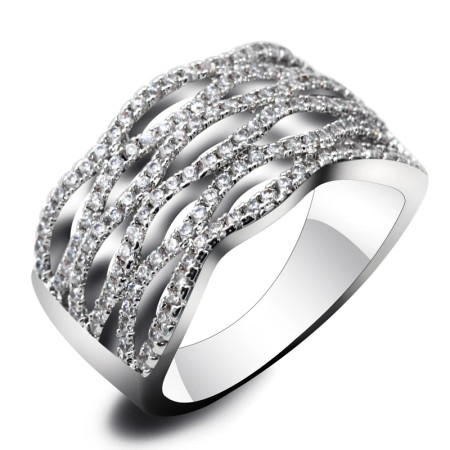 Anillo Circular Punk de circonita para mujer, diseño de onda hueca Irregular, joyería de dedo