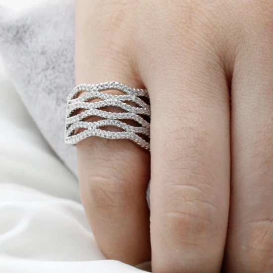 Anillo Circular Punk de circonita para mujer, diseño de onda hueca Irregular, joyería de dedo - malaquita tienda 36