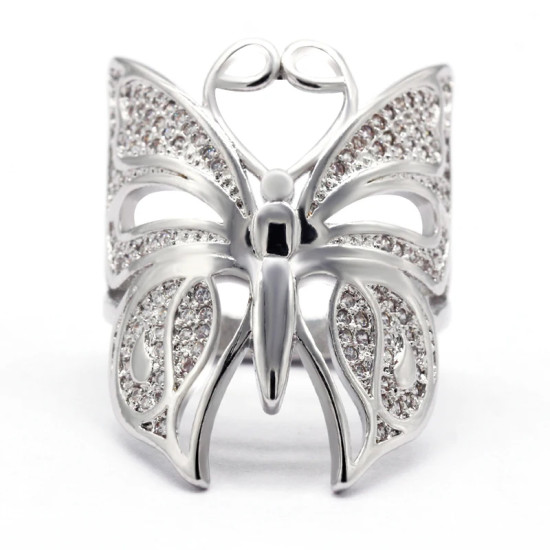 Anillo de circonia cúbica para mujer, sortija de compromiso con diseño de mariposa y corazón, elegante y clásico - malaquita tienda 36