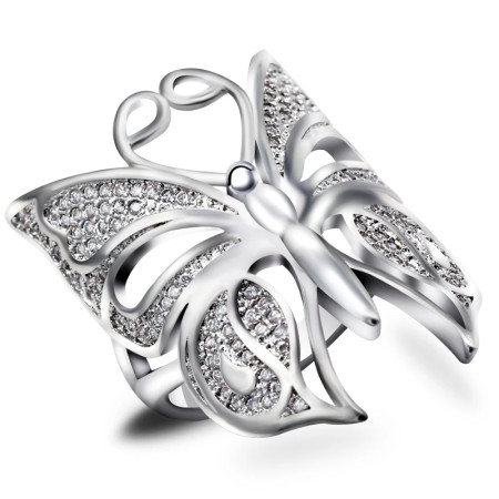 Anillo de circonia cúbica para mujer, sortija de compromiso con diseño de mariposa y corazón, elegante y clásico