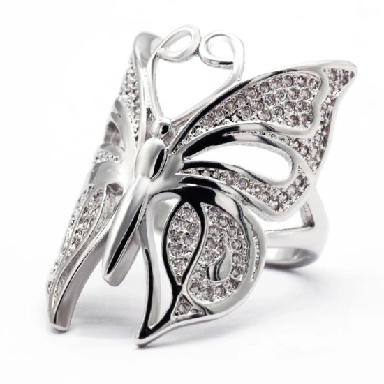 Anillo de circonia cúbica para mujer, sortija de compromiso con diseño de mariposa y corazón, elegante y clásico - malaquita tienda 36