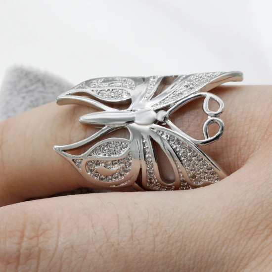 Anillo de circonia cúbica para mujer, sortija de compromiso con diseño de mariposa y corazón, elegante y clásico - malaquita tienda 36