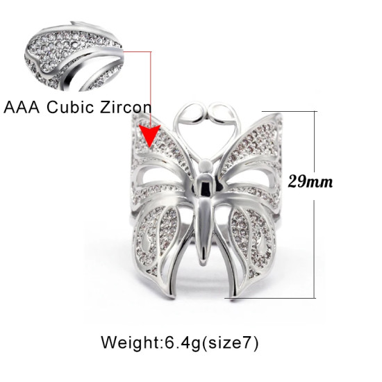 Anillo de circonia cúbica para mujer, sortija de compromiso con diseño de mariposa y corazón, elegante y clásico - malaquita tienda 36