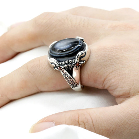 Anillo de plata 925 sólida para hombre y mujer, piedra de ágata Natural de mal de ojo, sello de cabra, anillo de lujo Vintage para fiesta, Onyx Anillo de plata 925 sólida para hombre y mujer, piedra de ágata Natural de mal de ojo, sello de cabra, anillo de lujo Vintage para fiesta, Onyx