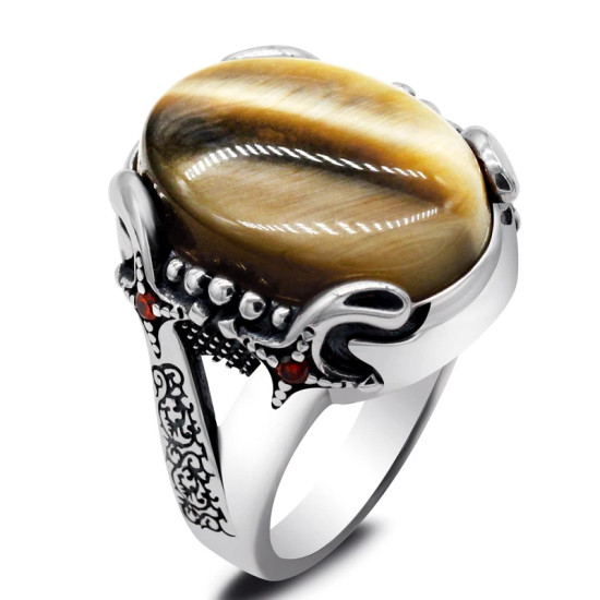 Anillo de Plata de Ley 925 con forma de ojo de tigre para hombre y mujer, sortija, plata esterlina, Estilo Vintage - malaquita tienda 36