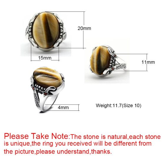 Anillo de Plata de Ley 925 con forma de ojo de tigre para hombre y mujer, sortija, plata esterlina, Estilo Vintage - malaquita tienda 36