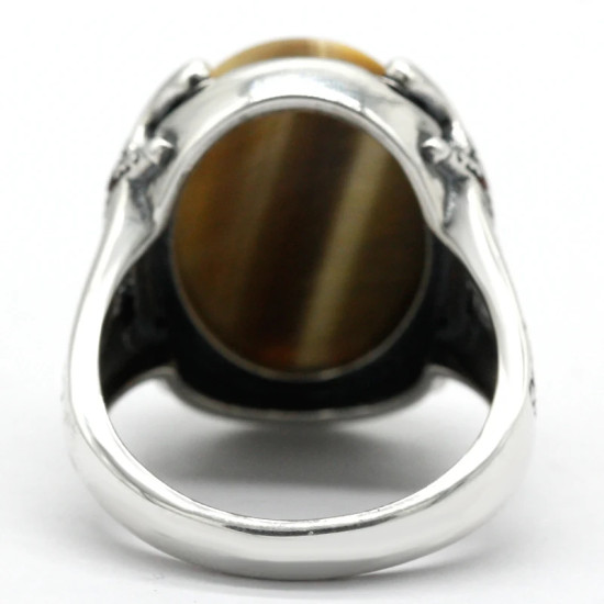 Anillo de Plata de Ley 925 con forma de ojo de tigre para hombre y mujer, sortija, plata esterlina, Estilo Vintage - malaquita tienda 36