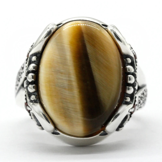 Anillo de Plata de Ley 925 con forma de ojo de tigre para hombre y mujer, sortija, plata esterlina, Estilo Vintage - malaquita tienda 36