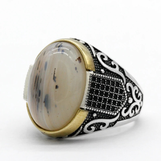 Anillos de plata de ley 925 con piedra de ágata para hombre y mujer, joyas de boda antiguas, joyería Punk Rock turca, regalo - malaquita tienda 36