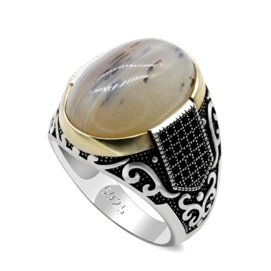 Anillos de plata de ley 925 con piedra de ágata para hombre y mujer, joyas de boda antiguas, joyería Punk Rock turca, regalo - malaquita tienda 36