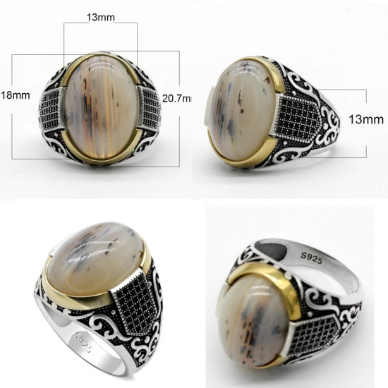 Anillos de plata de ley 925 con piedra de ágata para hombre y mujer, joyas de boda antiguas, joyería Punk Rock turca, regalo - malaquita tienda 36