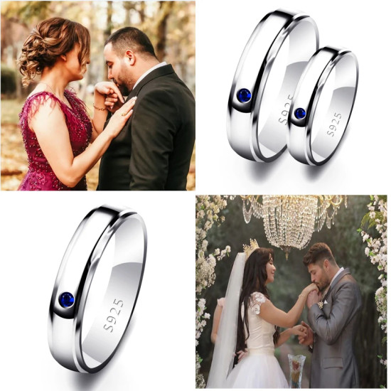 Anillos de plata esterlina 925 para mujer, joyería de moda, exquisitos anillos de circonita para pareja, regalos de compromiso grabados, 2 uds. - malaquita tienda 36