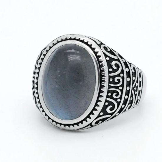 Anillo de Plata de Ley 925 sólida para hombre y mujer, con piedra labradorita Natural, Retro, Punk, tailandés, joyería turca - malaquita tienda 36