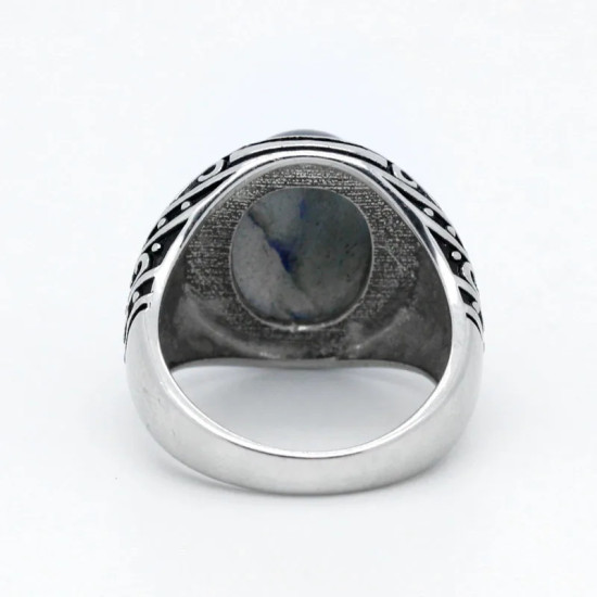 Anillo de Plata de Ley 925 sólida para hombre y mujer, con piedra labradorita Natural, Retro, Punk, tailandés, joyería turca - malaquita tienda 36