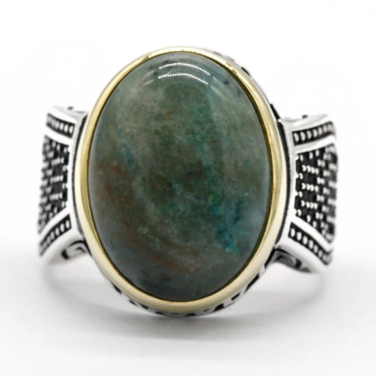 Anillo de Plata de Ley 925 con piedra de Fénix Natural para hombre y mujer, sortija de circonita Irregular hecha a mano, joyería de boda, regalo - malaquita tienda 36