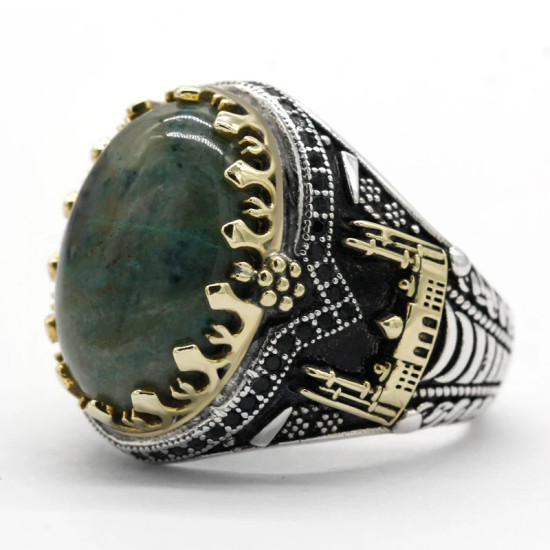 Anillo de Plata de Ley 925 con piedra Natural de Fénix para hombre, sortija turca Vintage, joyería de boda - malaquita tienda 36