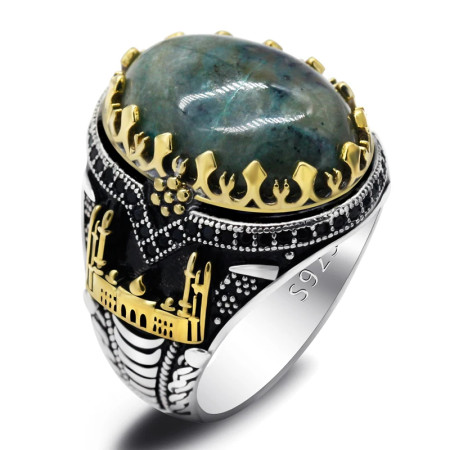 Anillo de Plata de Ley 925 con piedra Natural de Fénix para hombre, sortija turca Vintage, joyería de boda