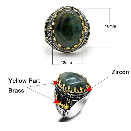 Anillo de Plata de Ley 925 con piedra Natural de Fénix para hombre, sortija turca Vintage, joyería de boda - malaquita tienda 36