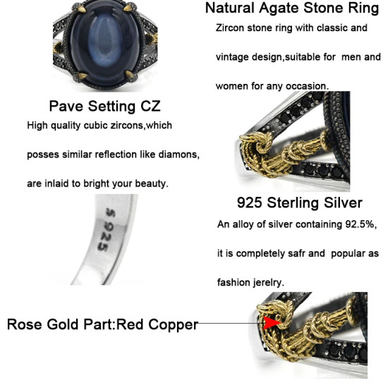 Anillo de Plata de Ley 925 para hombre, piedra de ágata Natural con ojos malvados, línea de cebra paralela, anillo de estilo Punk de CZ negro para hombre, Turquía - malaquita tienda 36