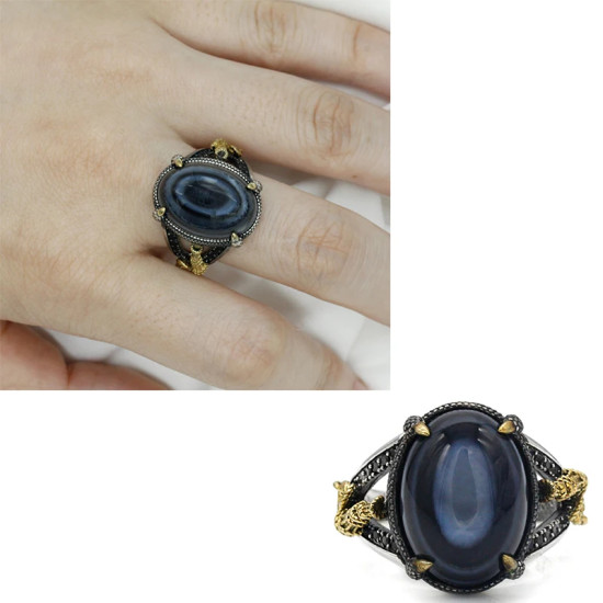 Anillo de Plata de Ley 925 para hombre, piedra de ágata Natural con ojos malvados, línea de cebra paralela, anillo de estilo Punk de CZ negro para hombre, Turquía - malaquita tienda 36