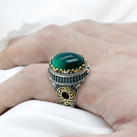 Anillo de plata esterlina 925 para hombre, sortija de trébol de circón verde, joya de la suerte para hombre, joya para fiesta/compromiso de boda Anillo de plata esterlina 925 para hombre, sortija de trébol de circón verde, joya de la suerte para hombre, joya para fiesta/compromiso de boda