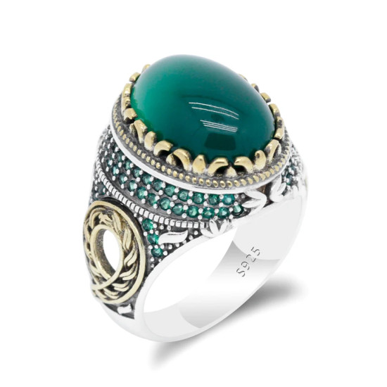 Anillo de plata esterlina 925 para hombre, sortija de trébol de circón verde, joya de la suerte para hombre, joya para fiesta/compromiso de boda - malaquita tienda 36