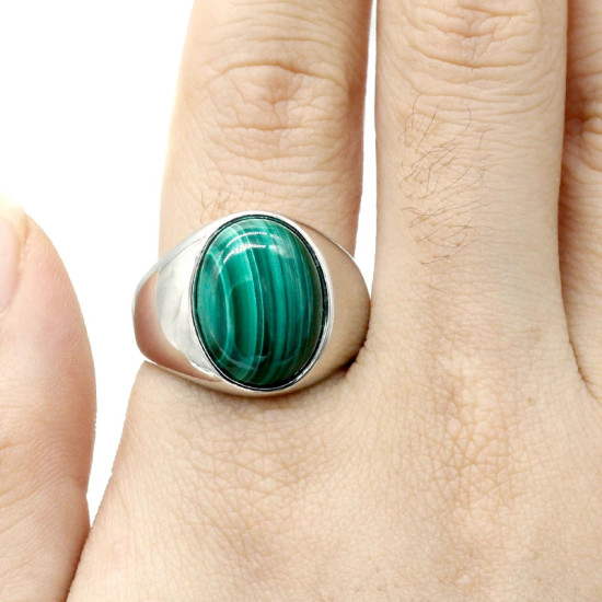 Anillo de plata de ley 100% para hombre y mujer, sortija de boda elegante con piedra de malaquita Natural auténtica, joyería Original y sencilla para regalo, 925 - malaquita tienda 36