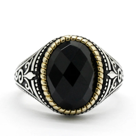 Anillo de plata 925 con piedra de circonita negra para hombre, joyería turca hecha a mano, regalo de Rock