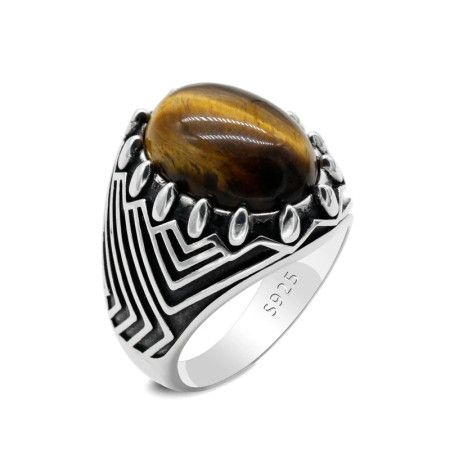 Anillo de plata de ley S925 para hombre y mujer, Gema Natural, piedra de ojo de Tigre, Retro, Simple, joyería para hombre y mujer Anillo de plata de ley S925 para hombre y mujer, Gema Natural, piedra de ojo de Tigre, Retro, Simple, joyería para hombre y mujer