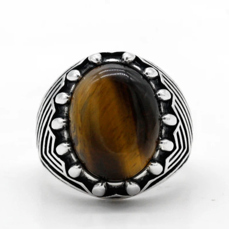 Anillo de plata de ley S925 para hombre y mujer, Gema Natural, piedra de ojo de Tigre, Retro, Simple, joyería para hombre y mujer Anillo de plata de ley S925 para hombre y mujer, Gema Natural, piedra de ojo de Tigre, Retro, Simple, joyería para hombre y mujer