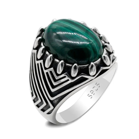 Anillo de plata S925 hecho a mano para hombre, piedra de pavo real natural, anillo de piedra verde, joyería de gama alta, regalo de compañero de lujo retro Anillo de plata S925 hecho a mano para hombre, piedra de pavo real natural, anillo de piedra verde, joyería de gama alta, regalo de compañero de lujo retro