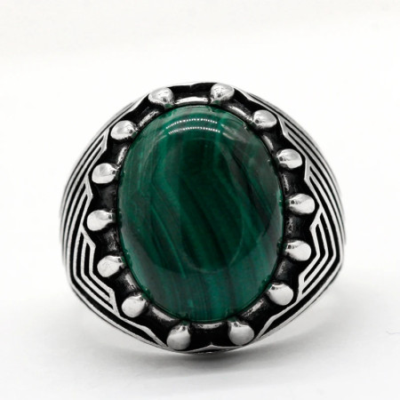 Anillo de plata S925 hecho a mano para hombre, piedra de pavo real natural, anillo de piedra verde, joyería de gama alta, regalo de compañero de lujo retro Anillo de plata S925 hecho a mano para hombre, piedra de pavo real natural, anillo de piedra verde, joyería de gama alta, regalo de compañero de lujo retro