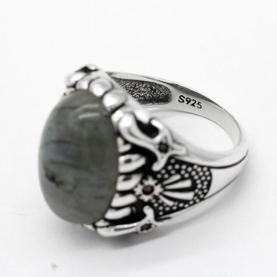 Anillo de Plata de Ley 925 para hombre, piedra lunar Natural, Retro, Rashion, Boutique turca, joyería de tendencia, Regalo para marido - malaquita tienda 36