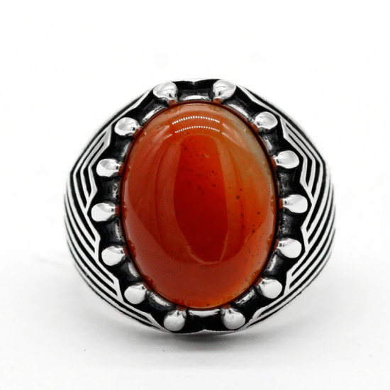 Anillo de Plata de Ley 925 para hombre, piedra de ágata Natural, tendencia de belleza turca, anillo favorable Retro para enviar al padre - malaquita tienda 36