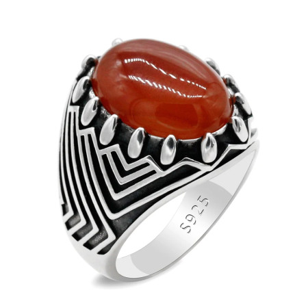 Anillo de Plata de Ley 925 para hombre, piedra de ágata Natural, tendencia de belleza turca, anillo favorable Retro para enviar al padre