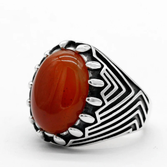 Anillo de Plata de Ley 925 para hombre, piedra de ágata Natural, tendencia de belleza turca, anillo favorable Retro para enviar al padre - malaquita tienda 36