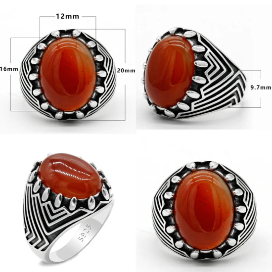 Anillo de Plata de Ley 925 para hombre, piedra de ágata Natural, tendencia de belleza turca, anillo favorable Retro para enviar al padre - malaquita tienda 36